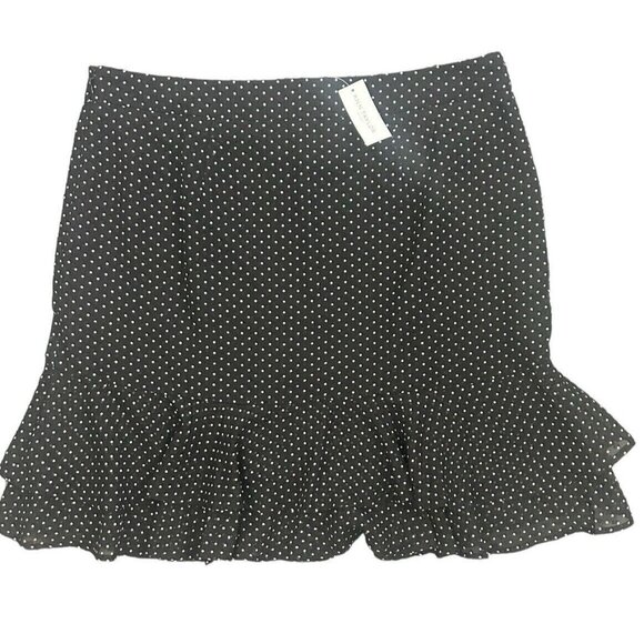 Ann Taylor Black Skirt White Polka Dot Knee Length Skirt Lined Ruffles - Size 14 - Picture 8 of 16